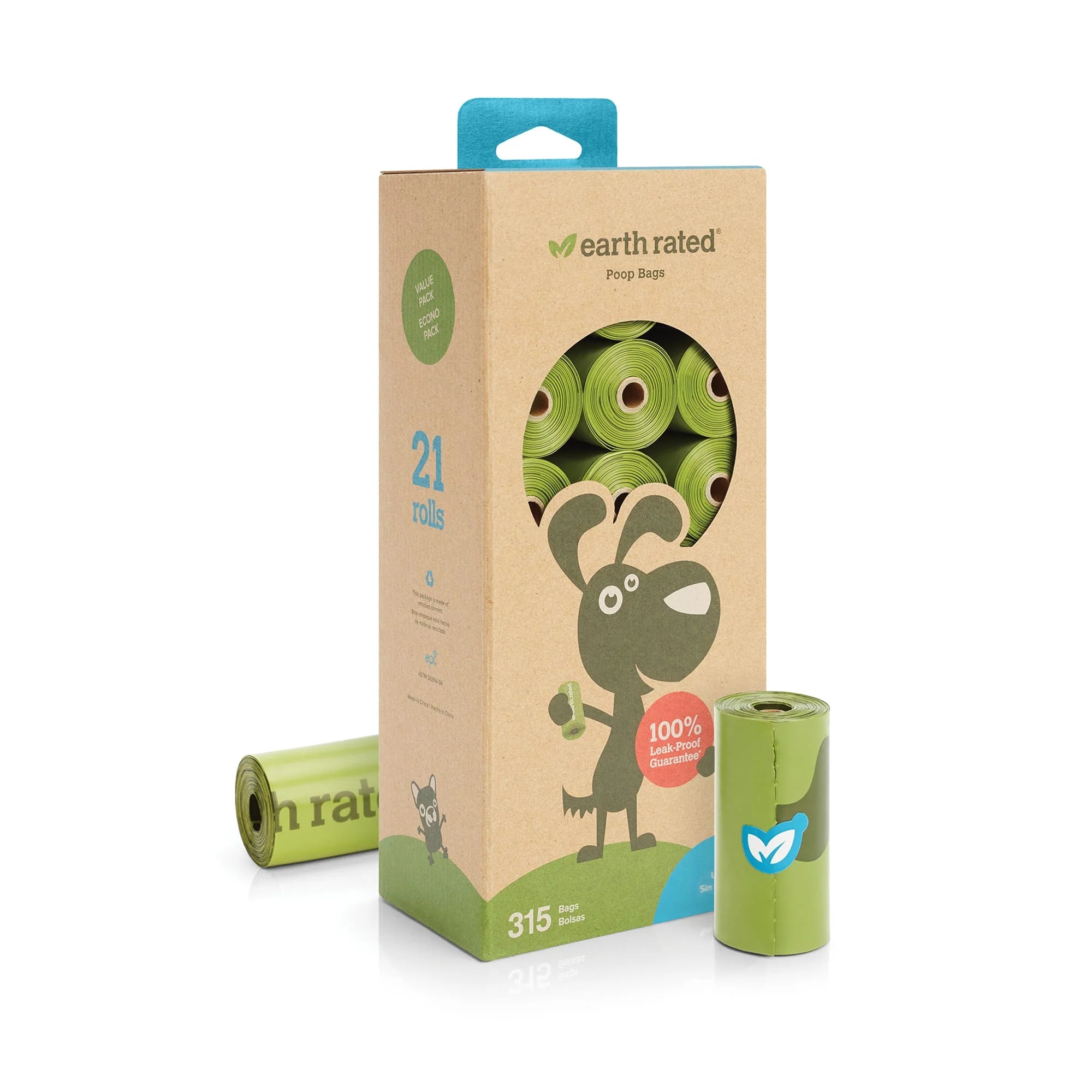 Earth Rated Dog Poop Bags – Unscented Refill Pack (315 Count)